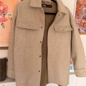 Zara Taupe Wool-Like Shirt Jacket